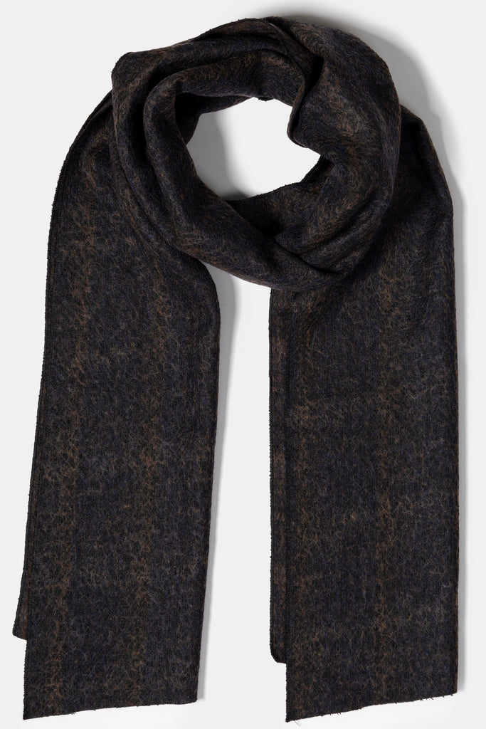Brown & Navy Check Wool Tweed Scarf - Jack Martin Menswear
