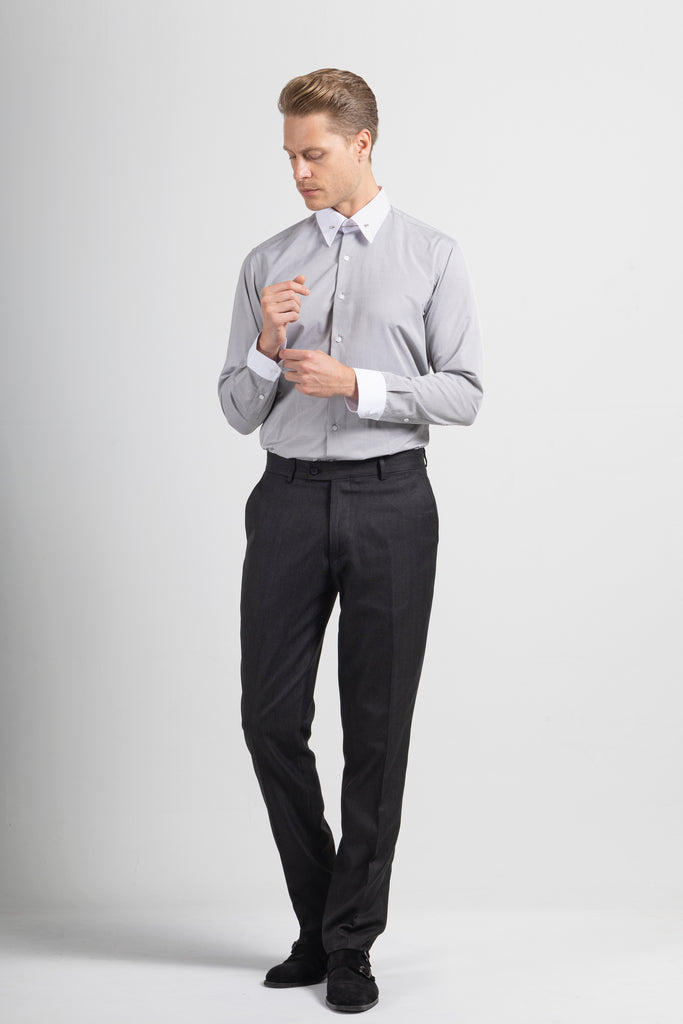 LUKE - Grey Subtle Stripe Pin Collar Shirt - Jack Martin
