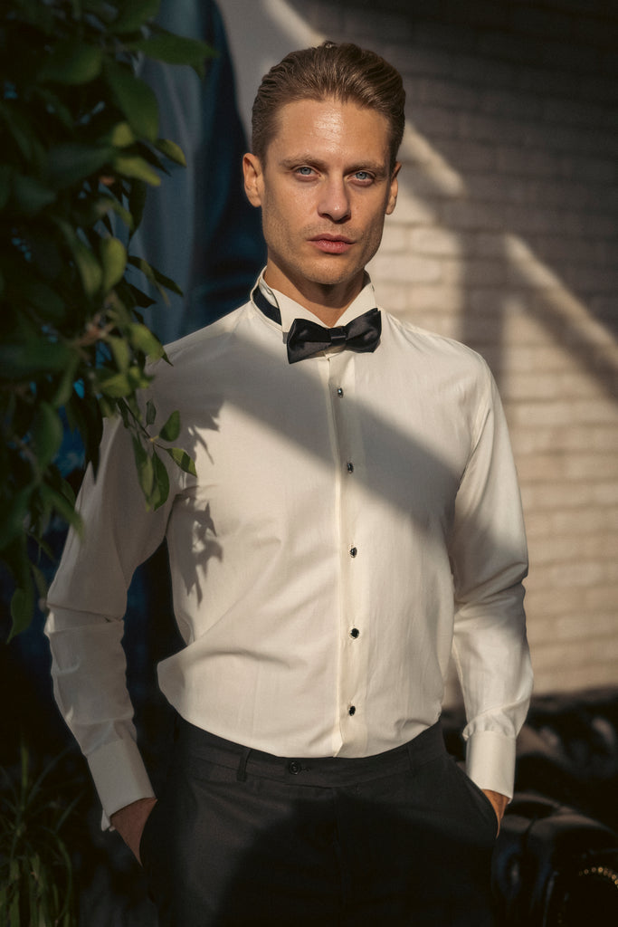 WILLIAM - Off White Wing Collar Double Cuff Dress Shirt - Jack Martin
