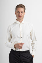 WILLIAM - Off White Wing Collar Double Cuff Dress Shirt - Jack Martin