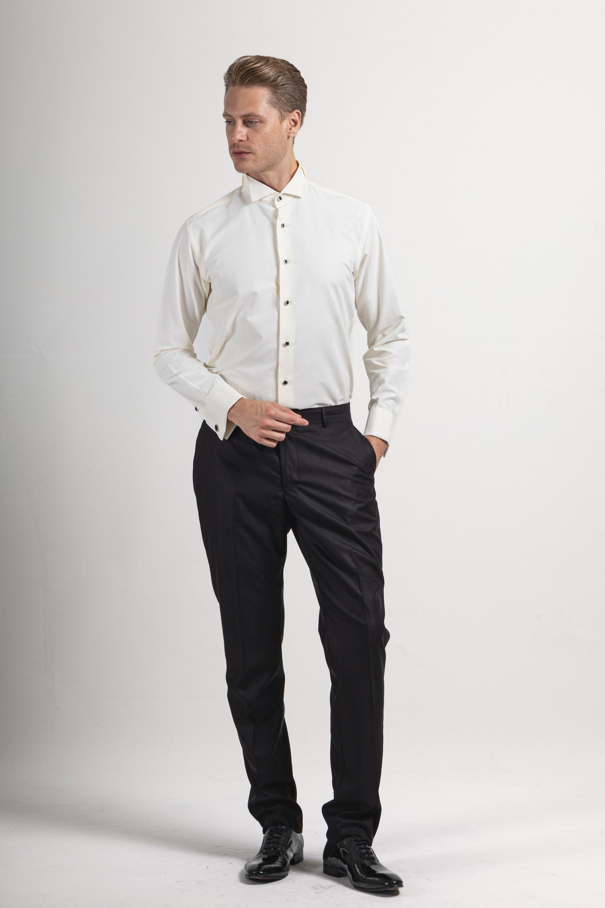 off white dress shirt Off White Wing Collar Double Cuff Dress Shirt