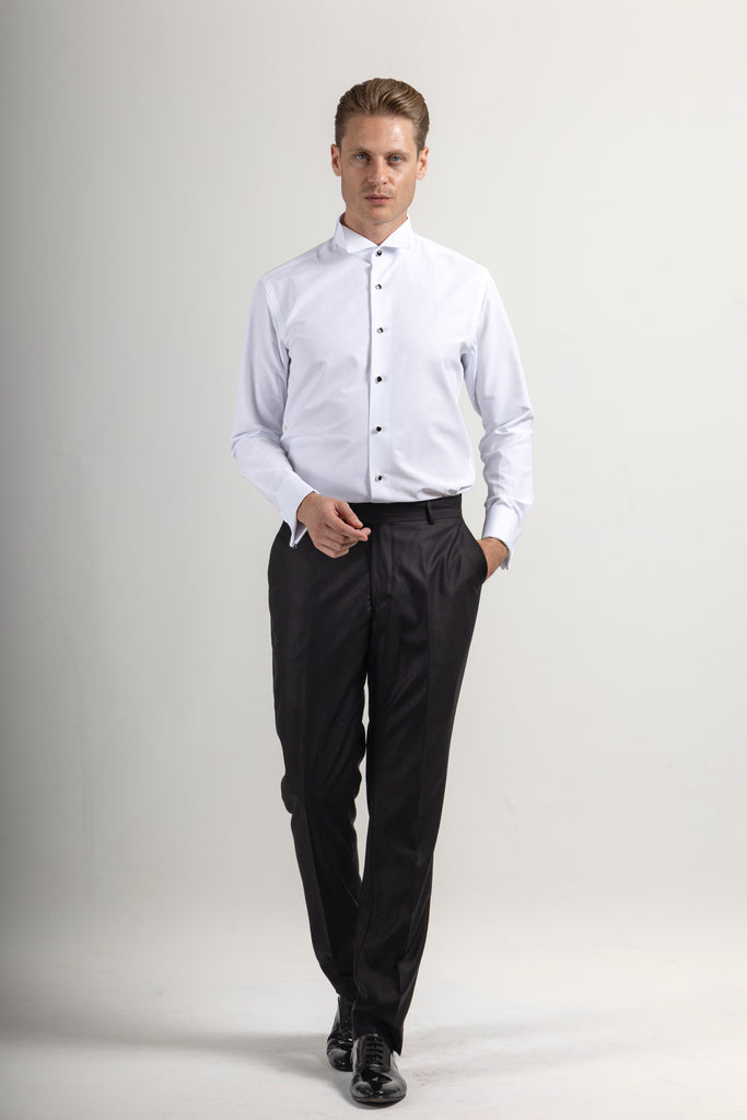 WILLIAM - White Wing Collar Double Cuff Dress Shirt - Jack Martin