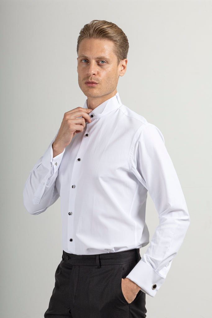 WILLIAM - White Wing Collar Double Cuff Dress Shirt - Jack Martin