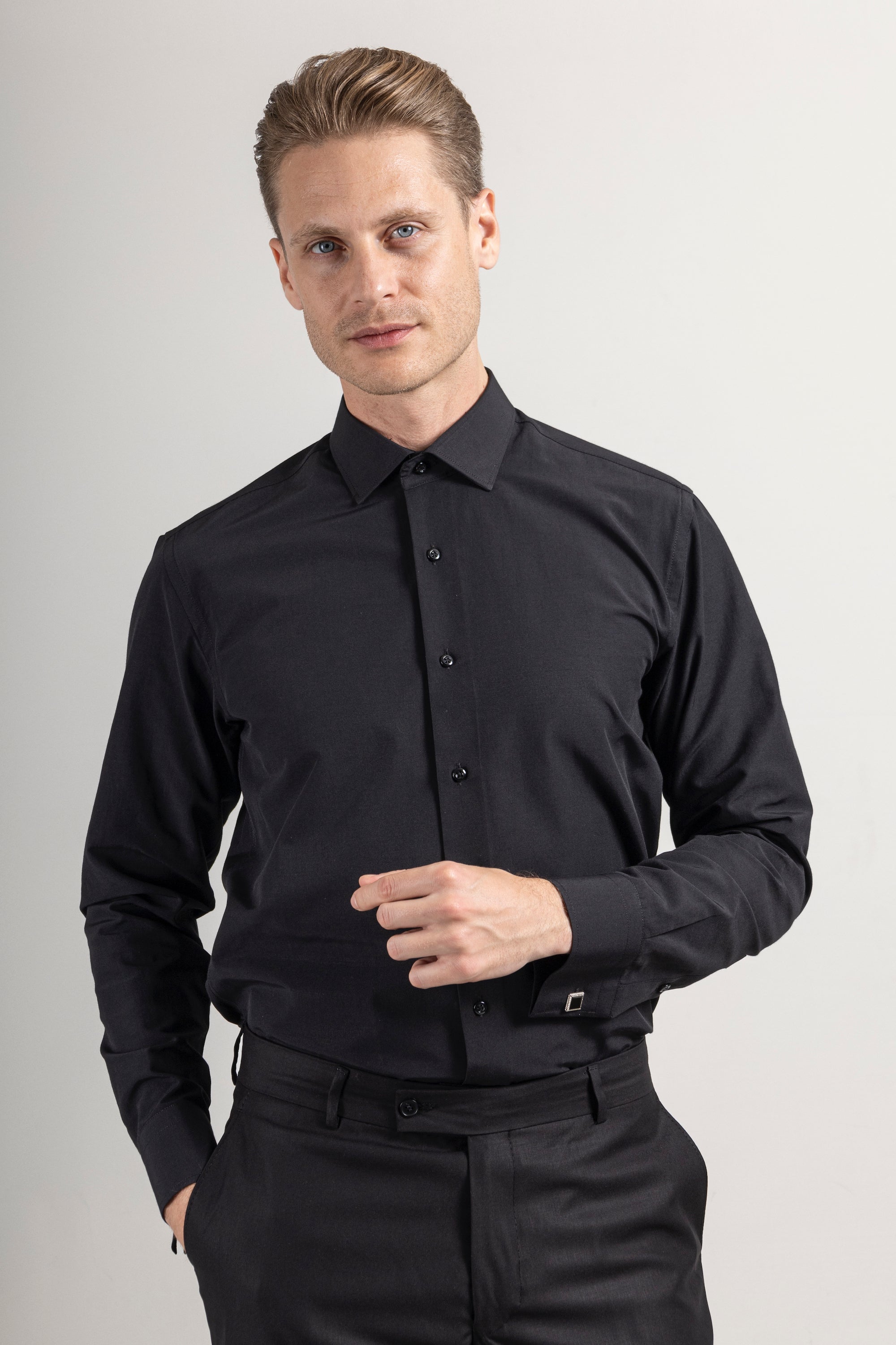 GEORGE - Black Formal Slim Fit Shirt with Cufflinks