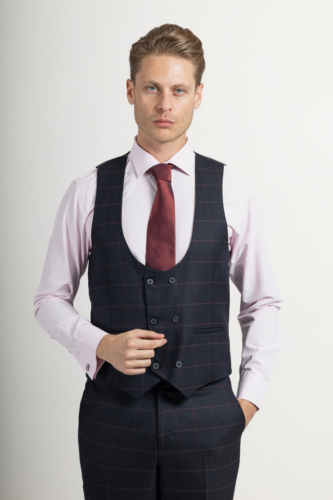 ARTHUR - Navy Check Tailored Fit 3 Piece Suit - Jack Martin