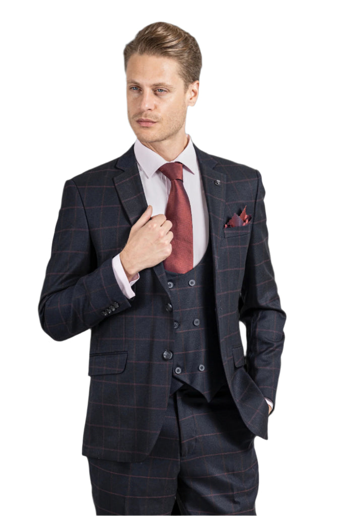 ARTHUR - Navy Check Tailored Fit 3 Piece Suit - Jack Martin