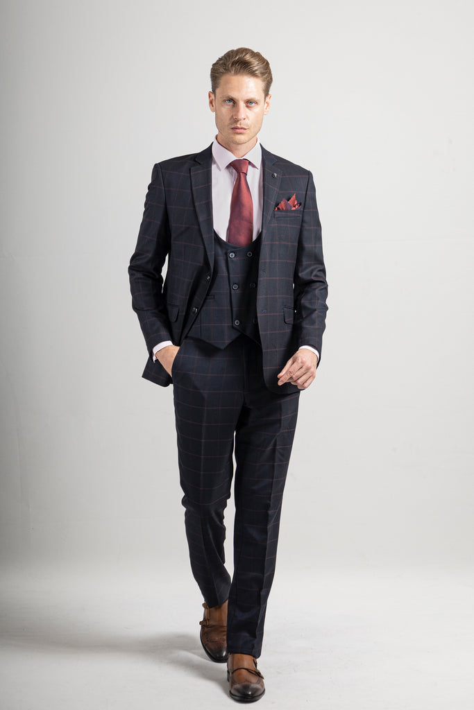 ARTHUR - Navy Check Tailored Fit 3 Piece Suit - Jack Martin