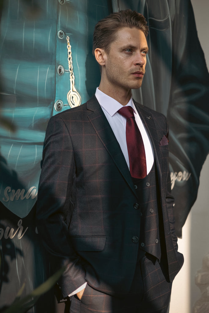 ARTHUR - Navy Check Tailored Fit 3 Piece Suit - Jack Martin