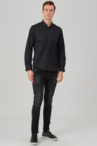 LIAM - Black Dobby Stripe Button Down Casual Shirt - Jack Martin