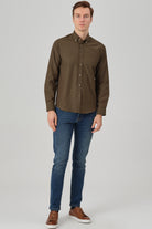 LIAM - Green Dobby Stripe Button Down Casual Shirt - Jack Martin