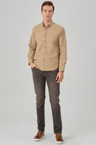 LIAM - Tan Dobby Stripe Button Down Casual Shirt - Jack Martin