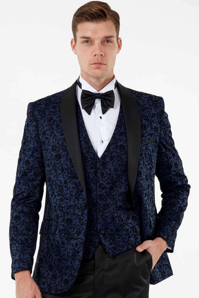 FLORAL - Midnight Blue Velvet Dinner & Tuxedo Jacket - Jack Martin Menswear