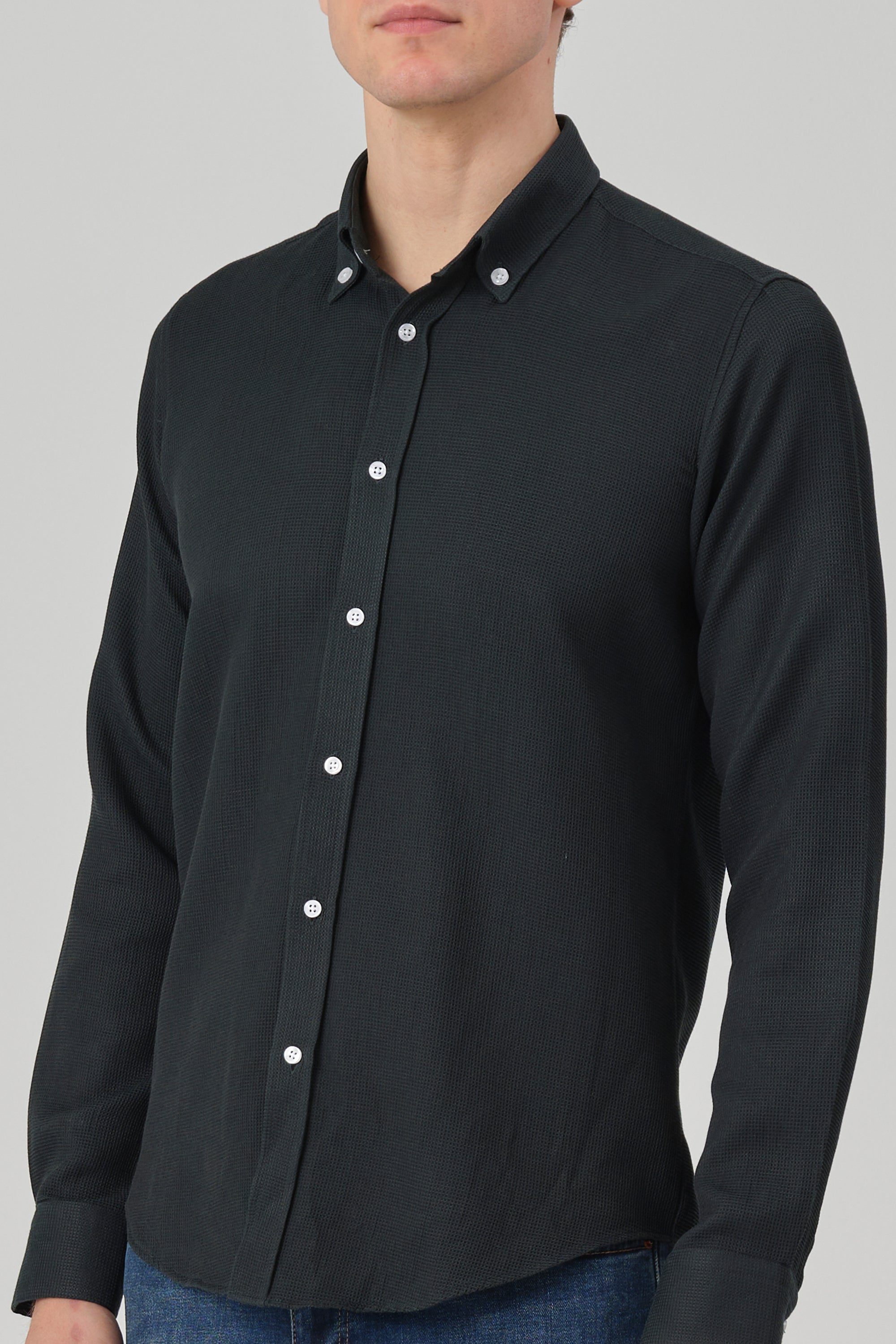 NOAH - Green Waffle Button Down Casual Shirt - Jack Martin