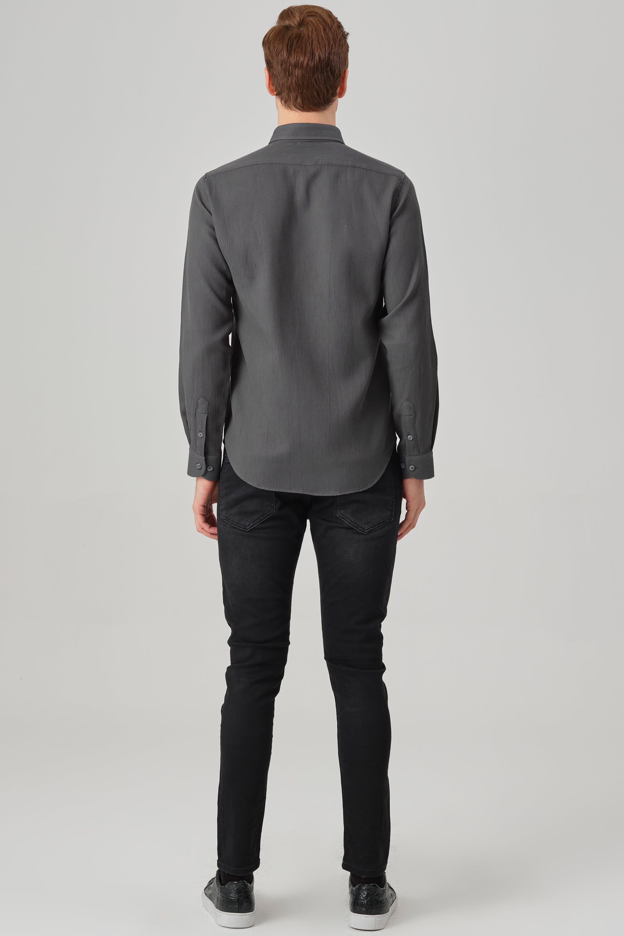 NOAH - Grey Waffle Button Down Casual Shirt - Jack Martin