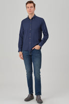 NOAH - Blue Waffle Button Down Casual Shirt - Jack Martin