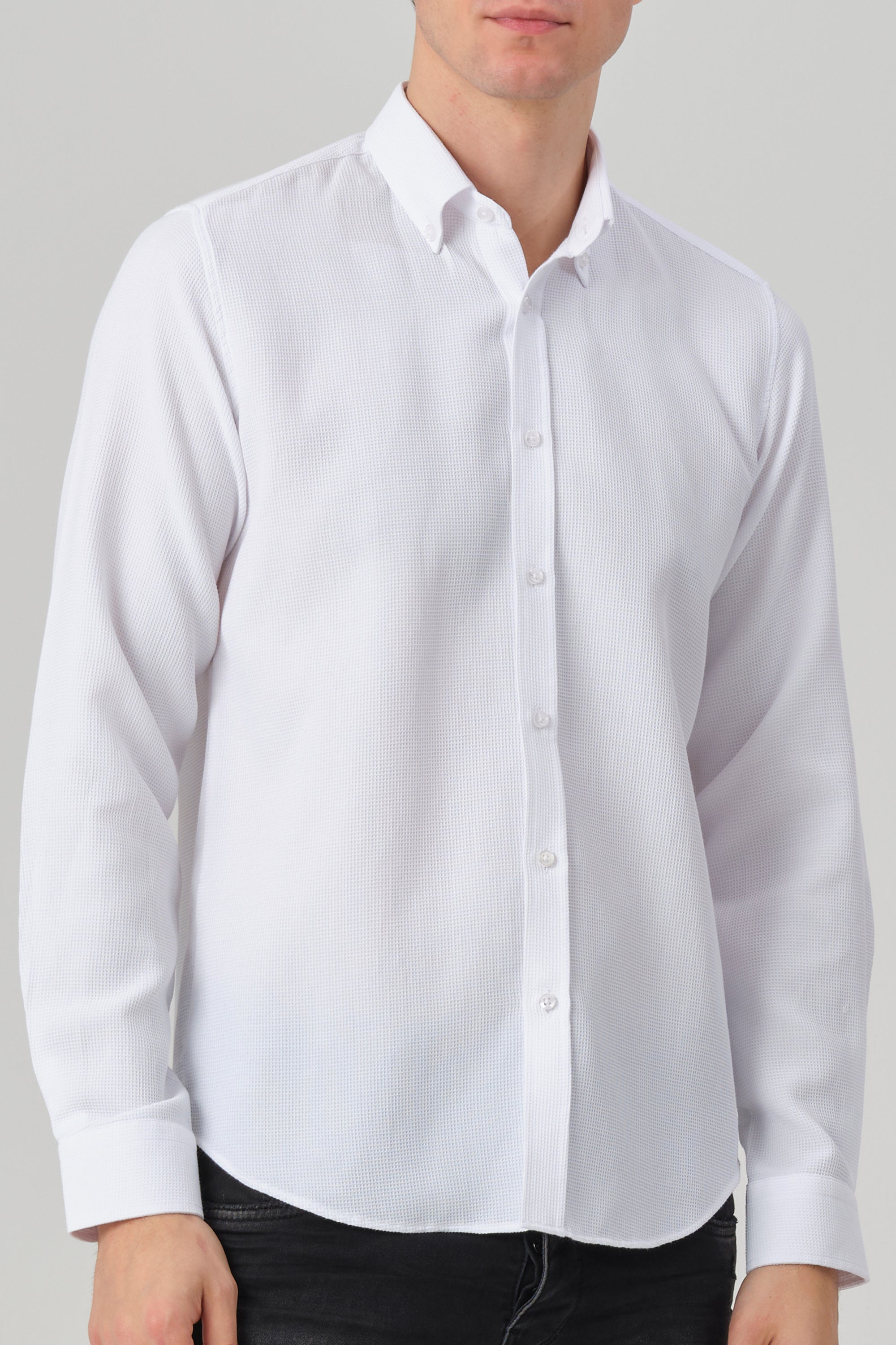 NOAH - White Waffle Button Down Casual Shirt - Jack Martin