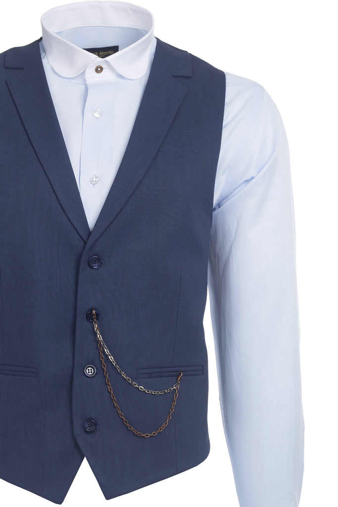 Blue Semi Plain Collared Suit Waistcoat (PERCY) - Jack Martin Menswear