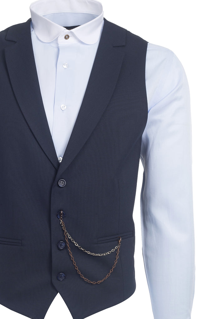 Navy Semi Plain Collared Suit Waistcoat (PERCY) - Jack Martin Menswear