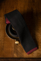 Knitted Tie: Red & Black Dobby Knit Tie - Jack Martin