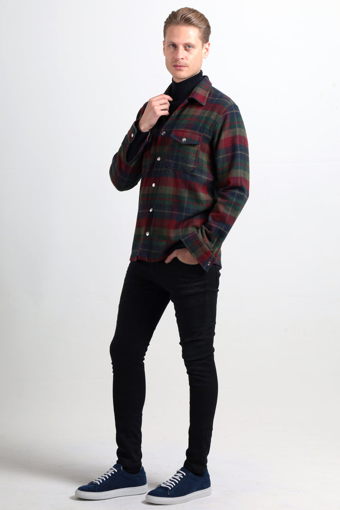 Theo - Green & Wine Check Overshirt - Jack Martin