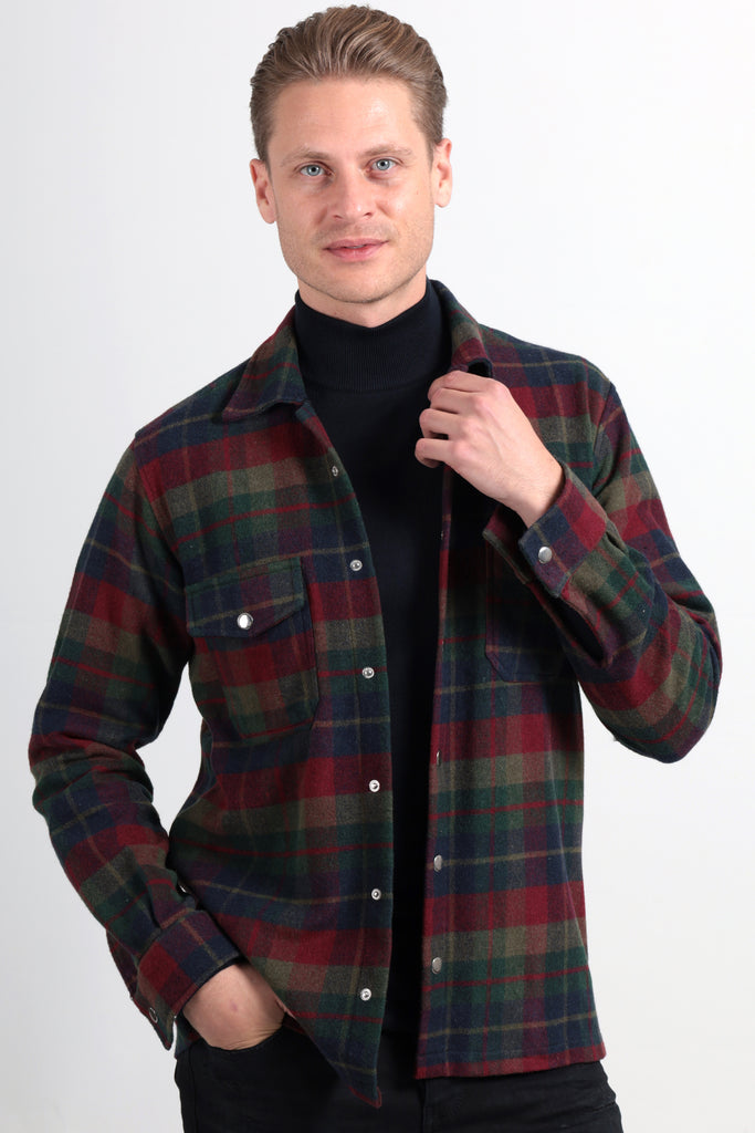 Theo - Green & Wine Check Overshirt - Jack Martin