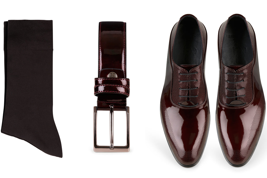 TORRES - Wine Patent Dress Shoes, Belt & Socks Set - Jack Martin