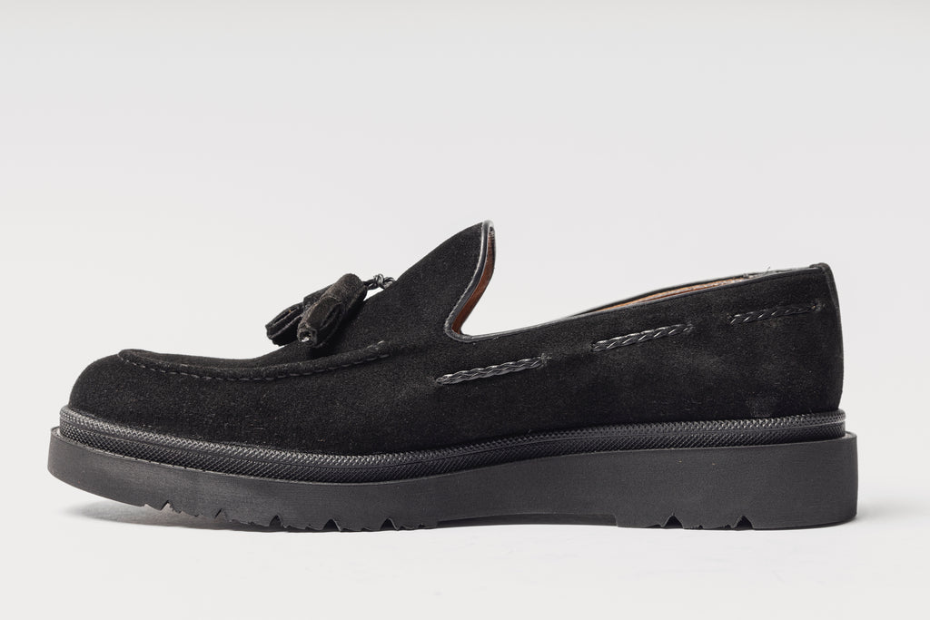 JUDE - Black Handmade Suede Tassel Loafers with Thick Sole - Jack Martin