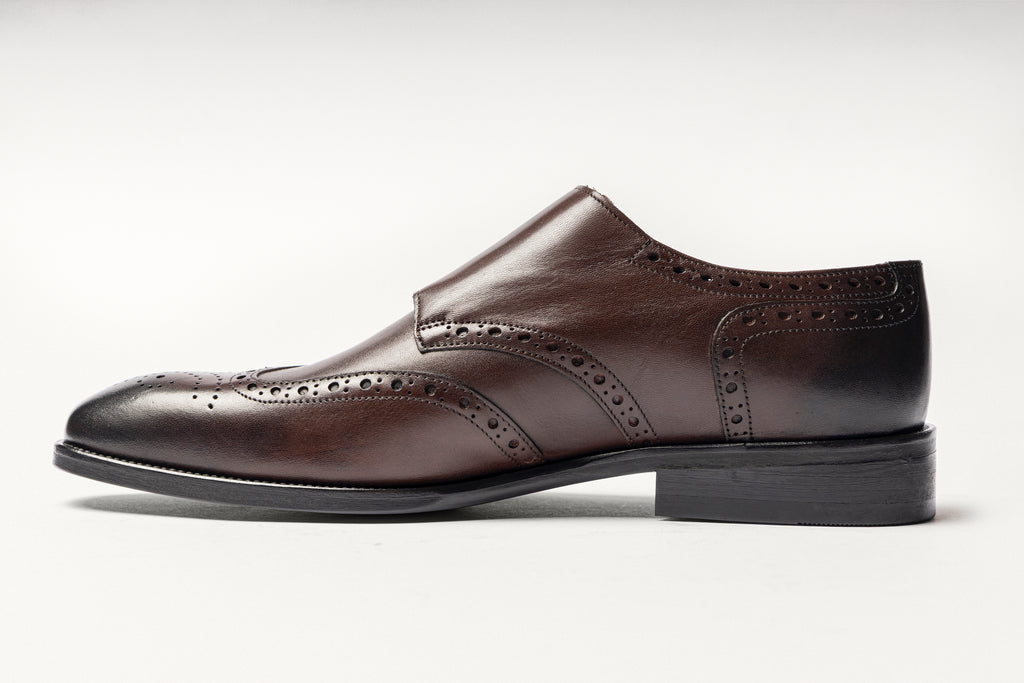 BLAKE - Brown Handmade Burnished Leather Double Monk Strap Shoes - Jack Martin