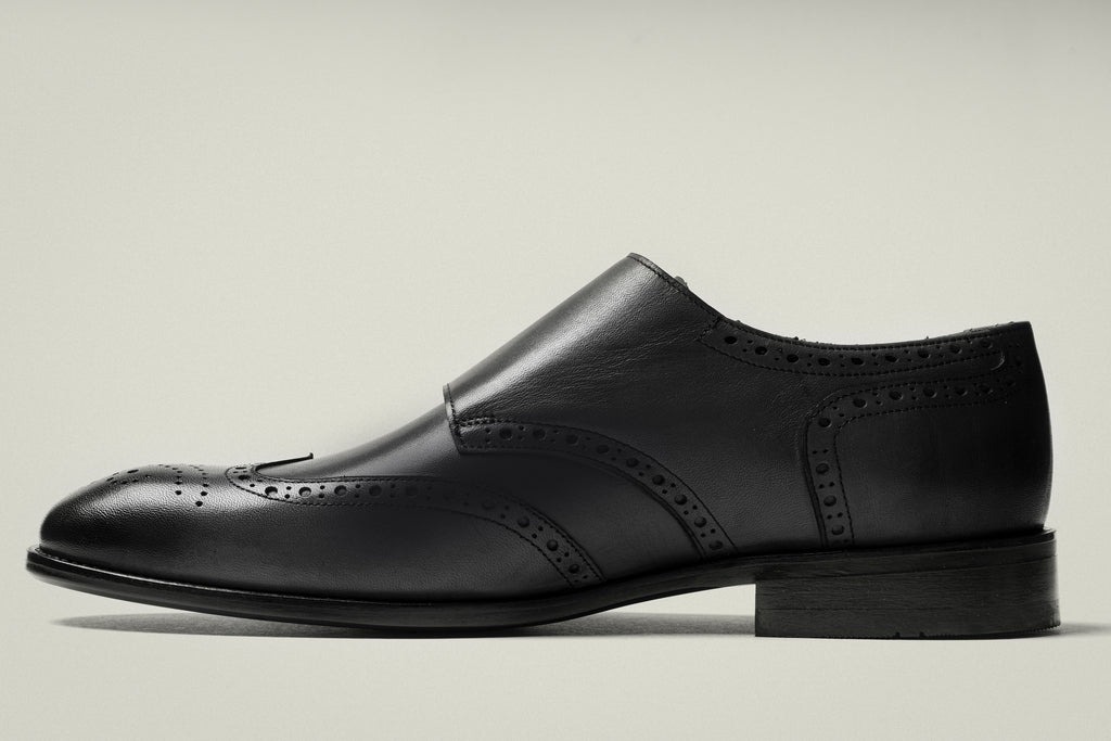 BLAKE - Black Handmade Leather Double Monk Strap Shoes - Jack Martin Menswear