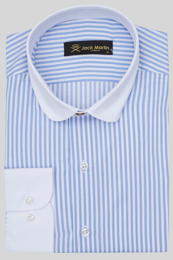 Peaky Blinders Style - Blue & White Bengal Stripe Slim Fit Shirt - Jack Martin Menswear