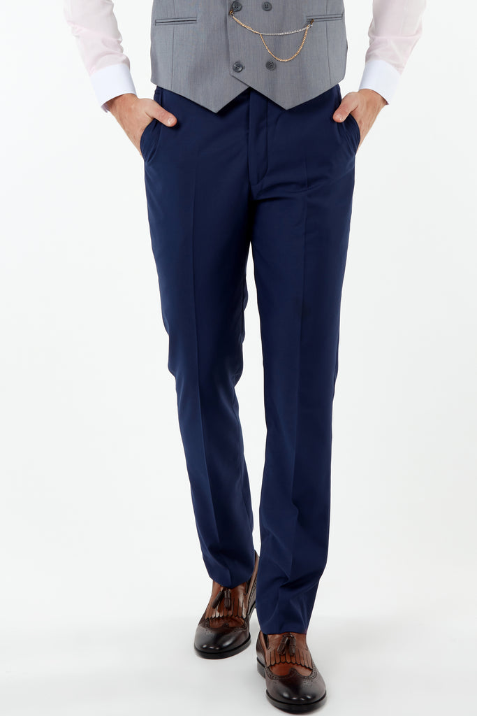 PARIS - Blue Plain Tailored Fit Suit Trousers - Jack Martin