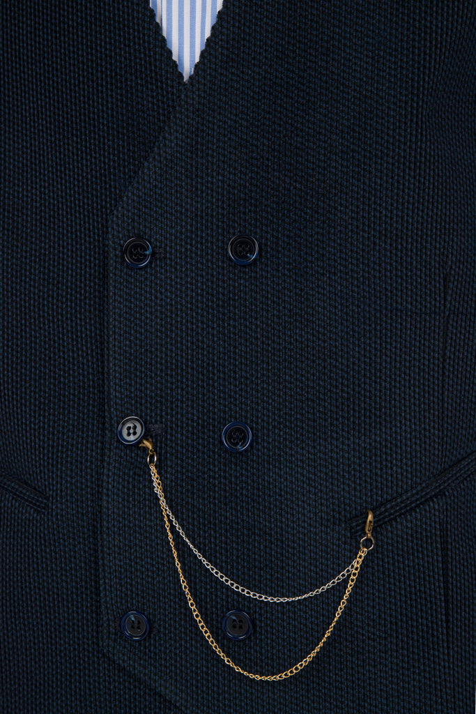 Navy Corduroy Wool Double Breasted Waistcoat - Jack Martin Menswear