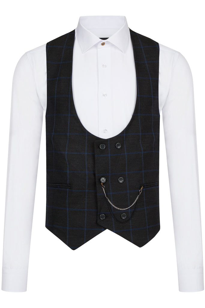 ARTHUR - Ash Grey Check Double Breasted Suit Waistcoat - Jack Martin