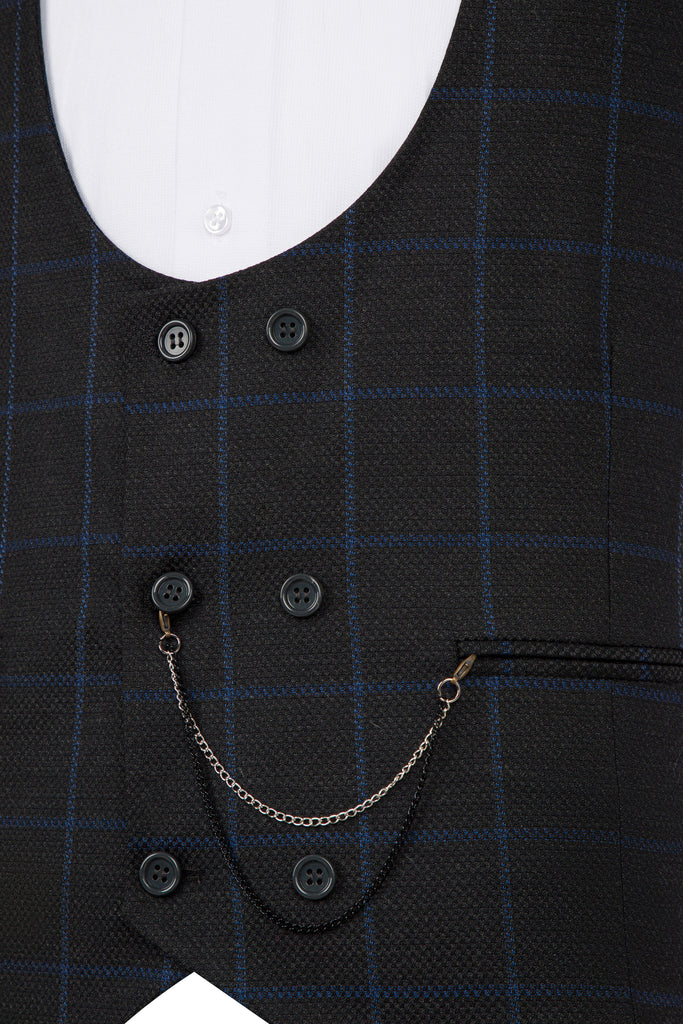 ARTHUR - Ash Grey Check Double Breasted Suit Waistcoat - Jack Martin