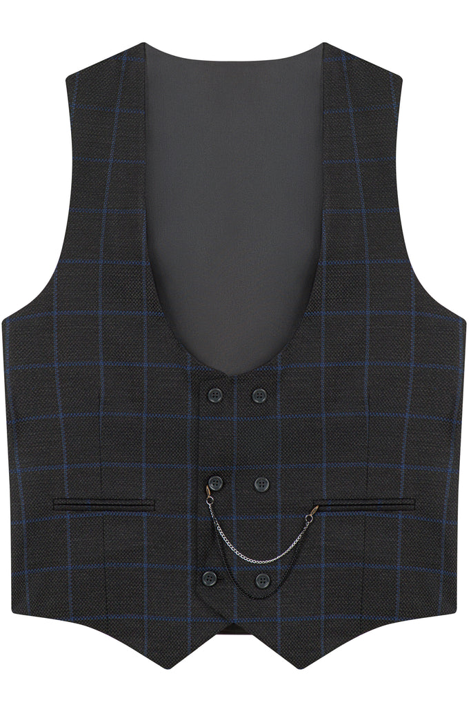 ARTHUR - Ash Grey Check Double Breasted Suit Waistcoat - Jack Martin