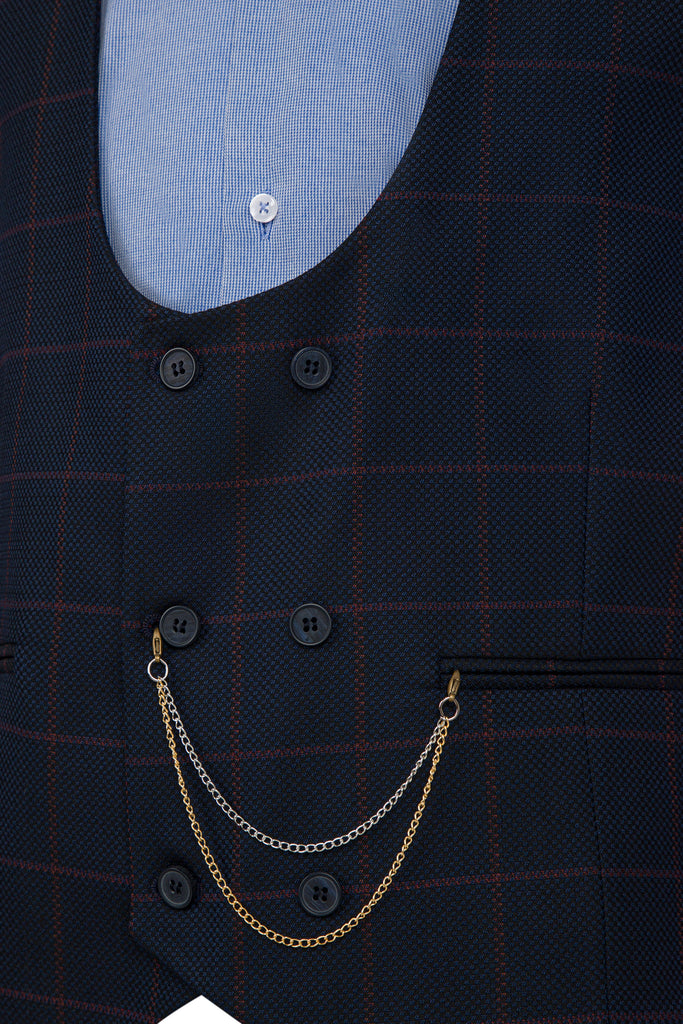 ARTHUR - Navy Check Double Breasted Suit Waistcoat - Jack Martin