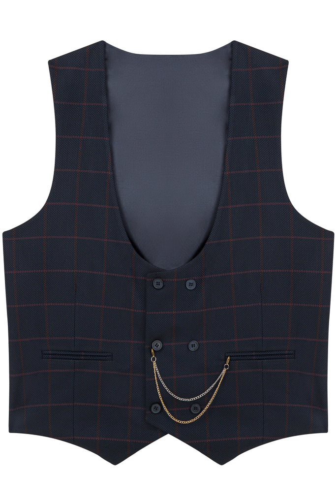 ARTHUR - Navy Check Double Breasted Suit Waistcoat - Jack Martin
