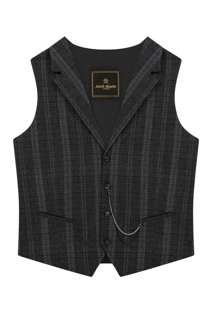 Grey Check Collared Tweed Waistcoat - Jack Martin Menswear