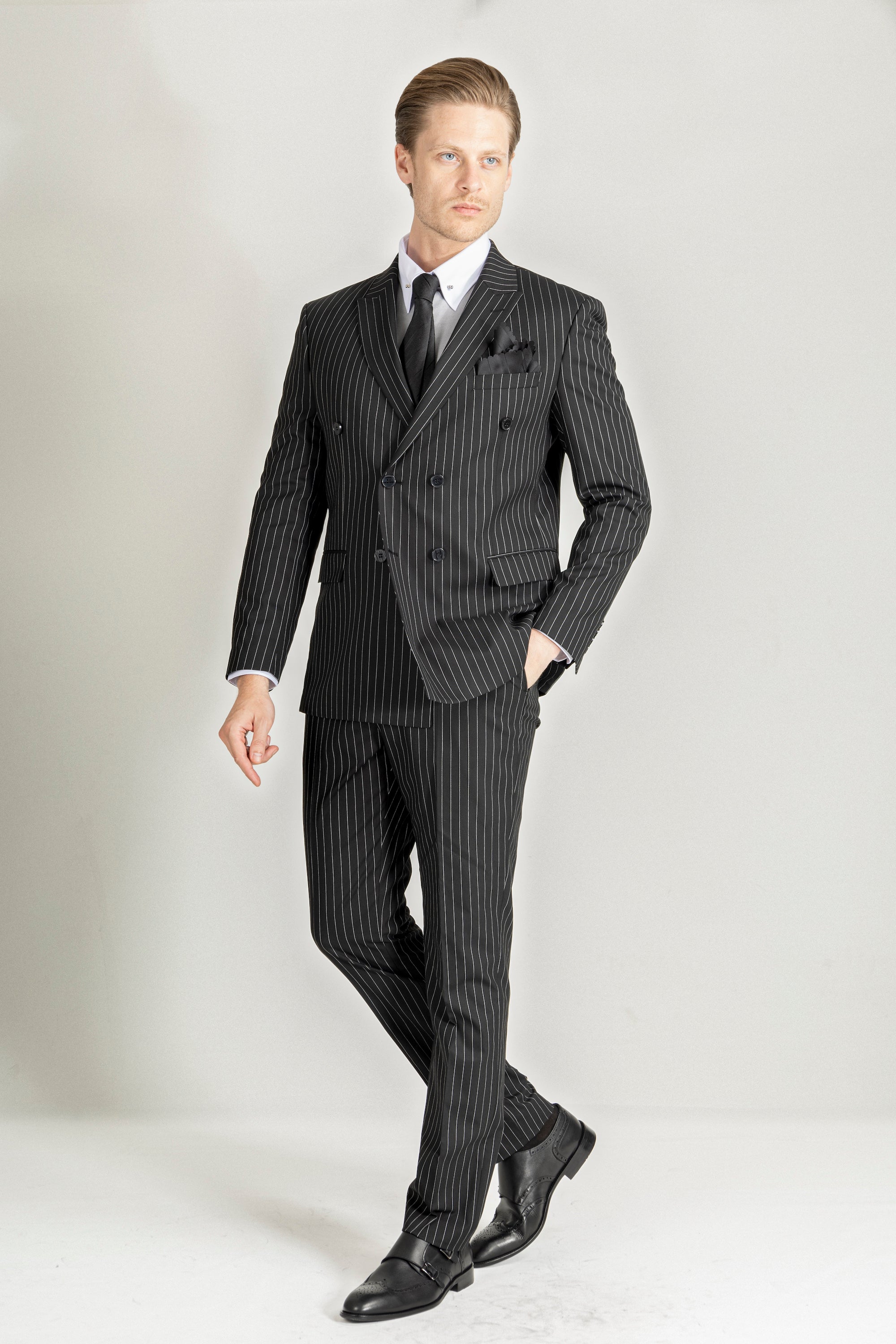 JOSEPH Black Pinstripe Double Breasted Suit Jack Martin