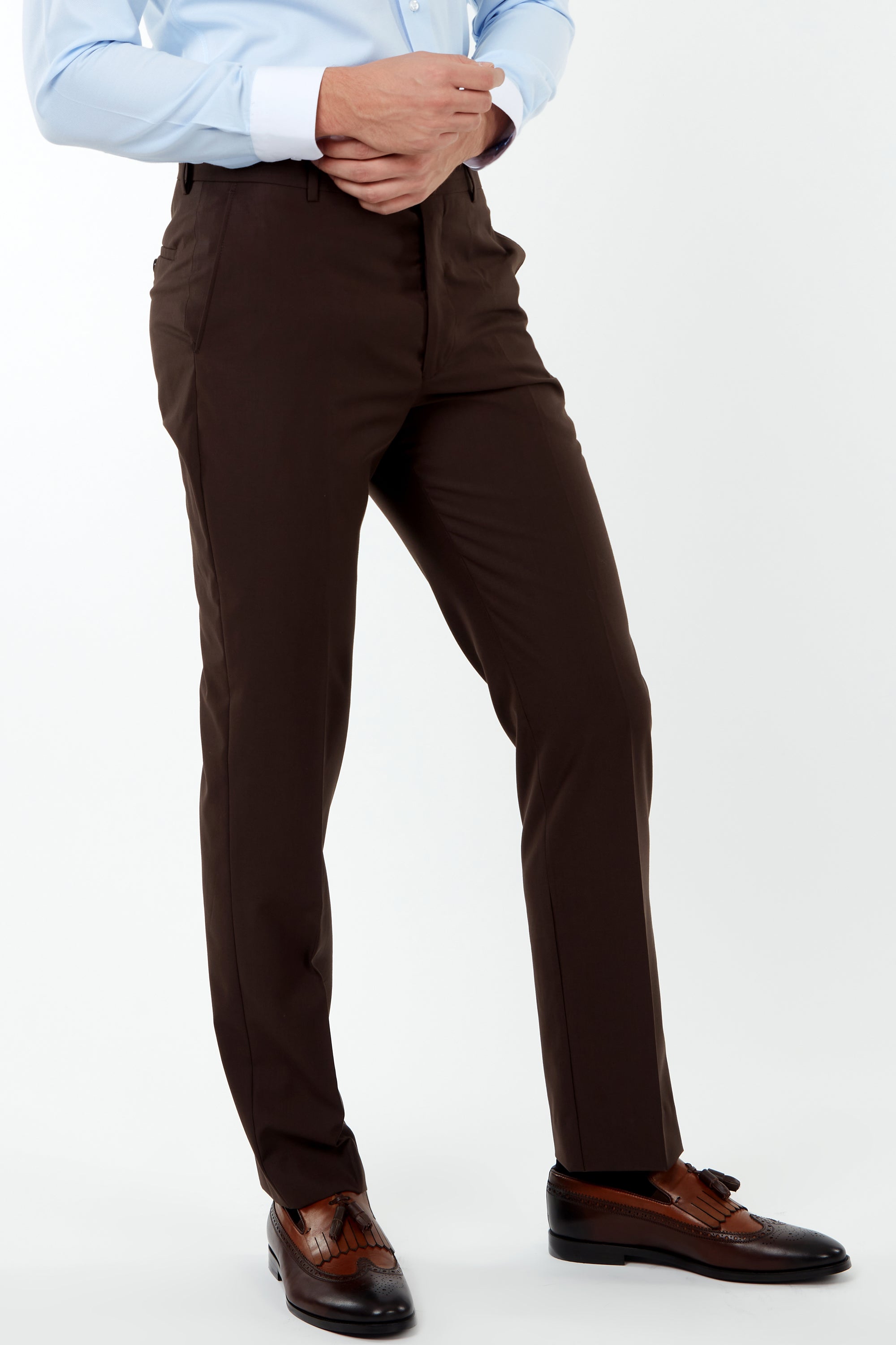 PARIS - Brown Plain Tailored Fit Suit Trousers PARIS - Brown Plain Tailored Fit Suit Trousers