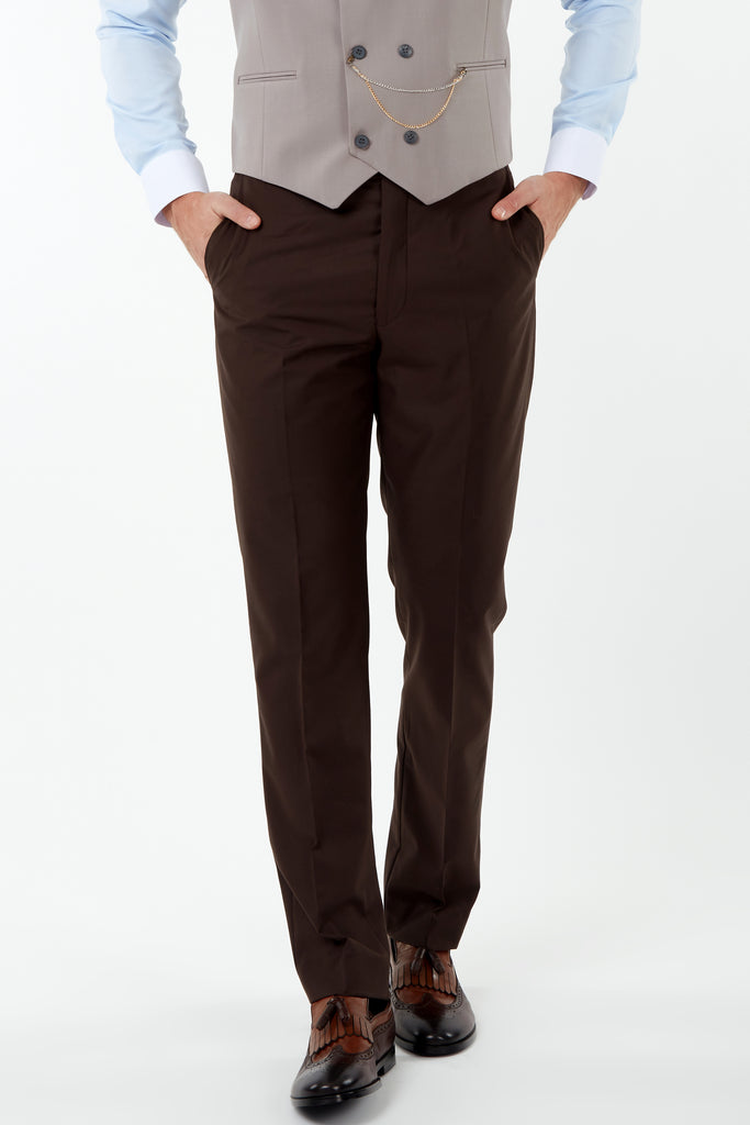 PARIS - Brown Plain Tailored Fit Suit Trousers - Jack Martin