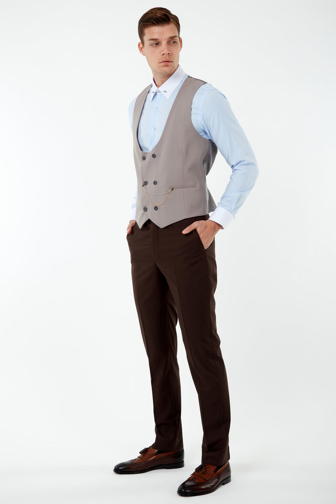 PARIS - Brown Plain Tailored Fit Suit Trousers - Jack Martin