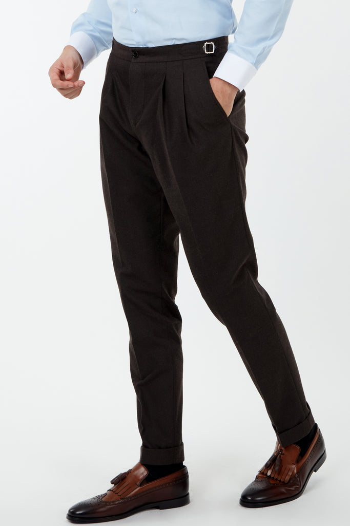 LAGUNA - Brown Pleated Flannel Trousers - Jack Martin