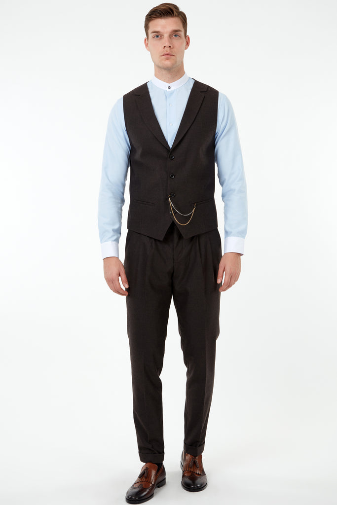 LAGUNA - Brown Pleated Flannel Trousers - Jack Martin