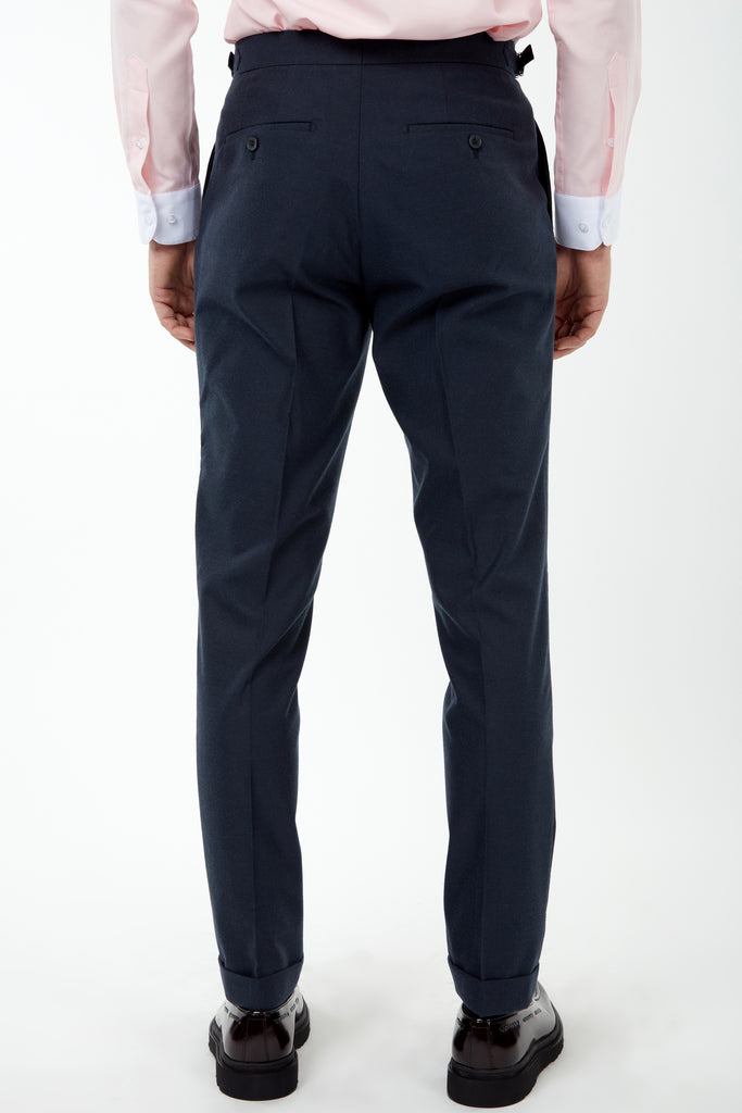 LAGUNA - Heather Navy Pleated Flannel Trousers - Jack Martin
