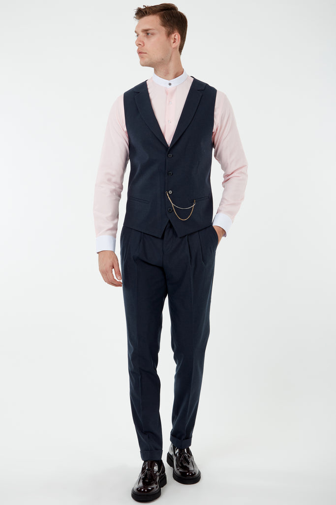 LAGUNA - Heather Navy Pleated Flannel Trousers - Jack Martin