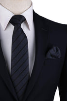 Tie & Hanky Set: Navy Two Tone Stripe Tie & Hanky - Jack Martin