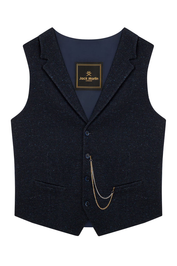 Navy Speckled Collared Tweed Waistcoat - Jack Martin Menswear