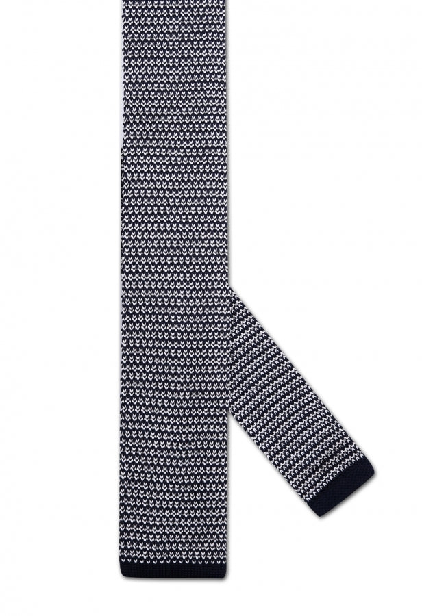 Knitted Tie: Navy & White Patterned Knit Tie - Jack Martin
