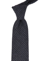 Tie & Hanky Set: Charcoal Grey Stripe Wool Tie & Hanky - Jack Martin